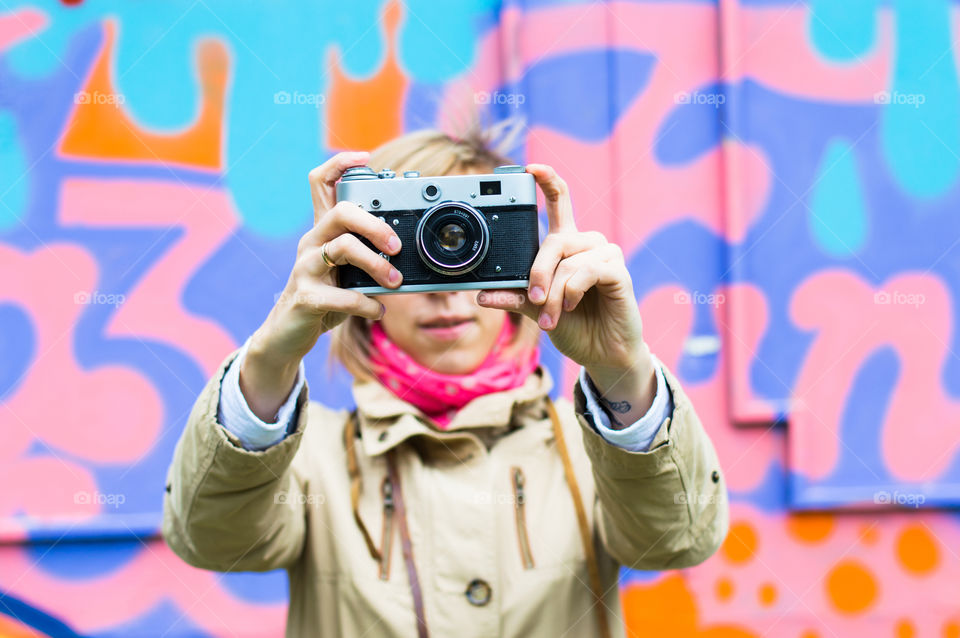 girl with retro camera