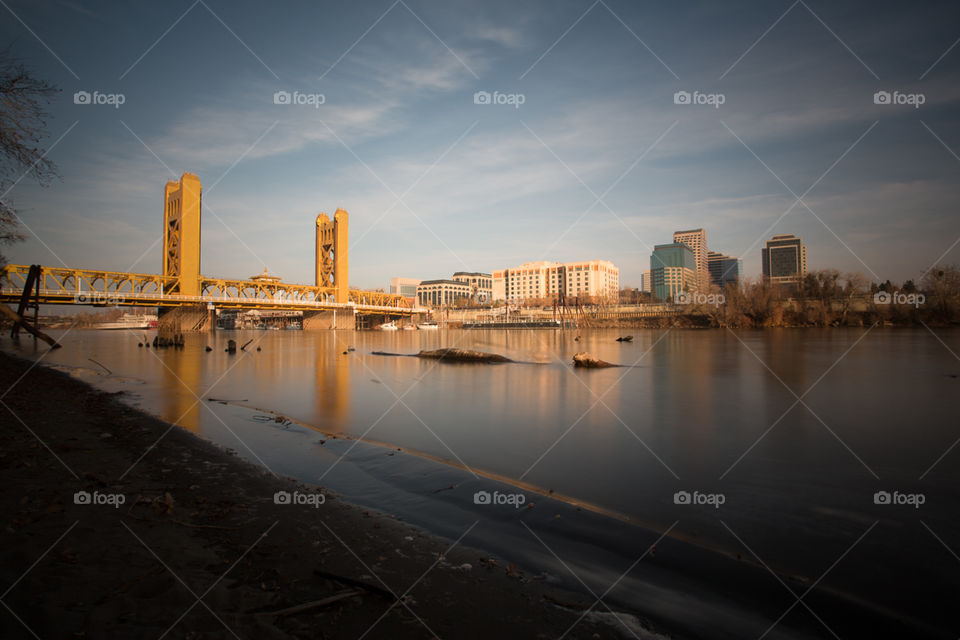 Sacramento downtown and Tower Bridge across the river