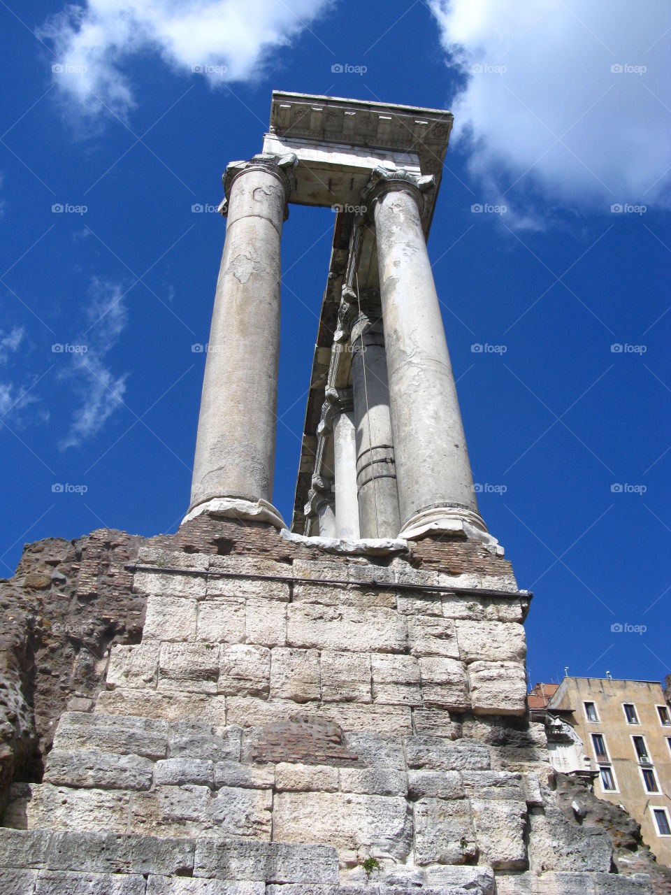 Roman columns  on bright sunny day 