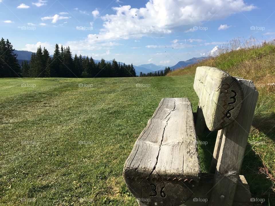 Wooden bench in mountain 