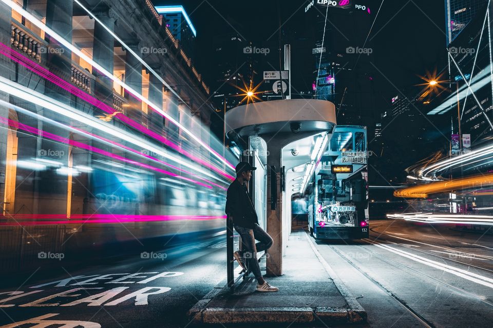 Light trails in the city, Hong Kong