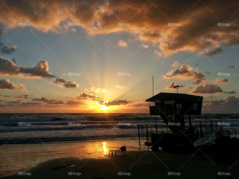 lifeguard's cabin at sunset in Haifa