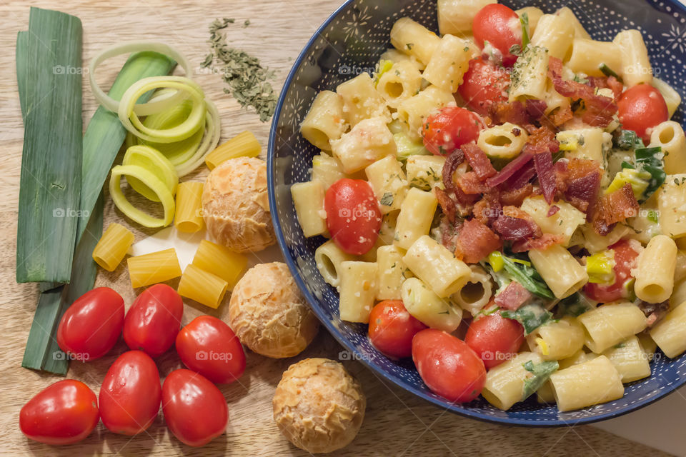 High angle view of pasta in bowl