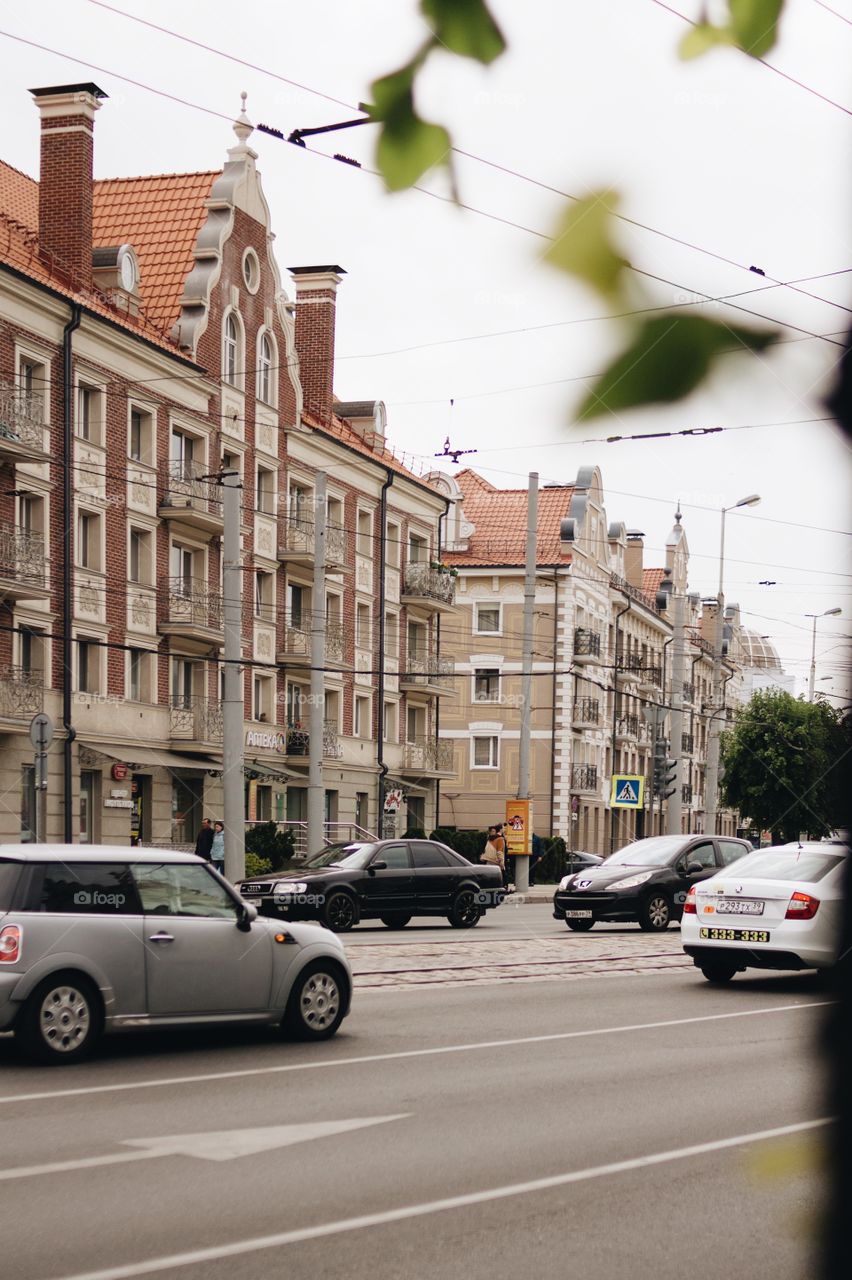 Beautiful Kaliningrad streets with a cars