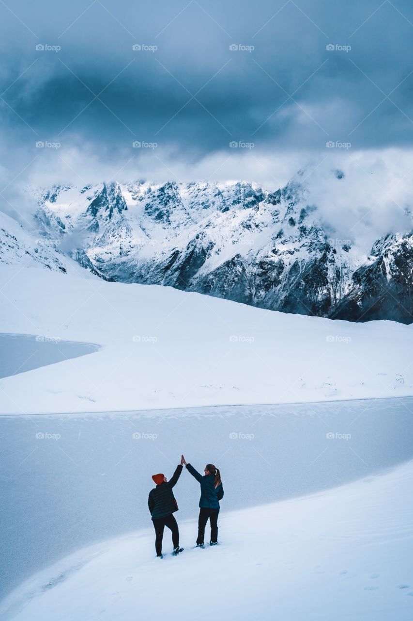 Hiking on the snow mountains