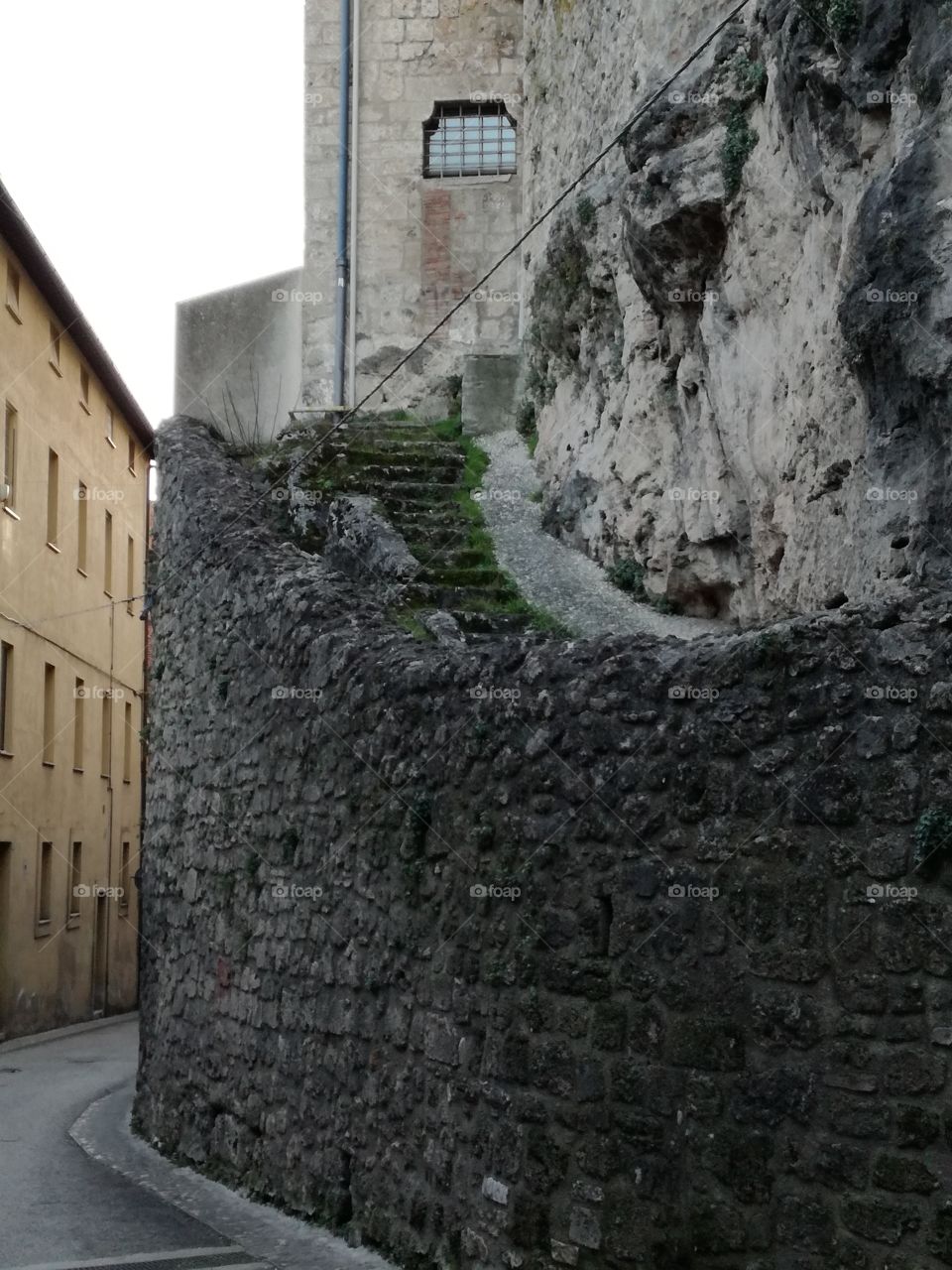 The old part of Rieti town. Ancient palace built on the rocks