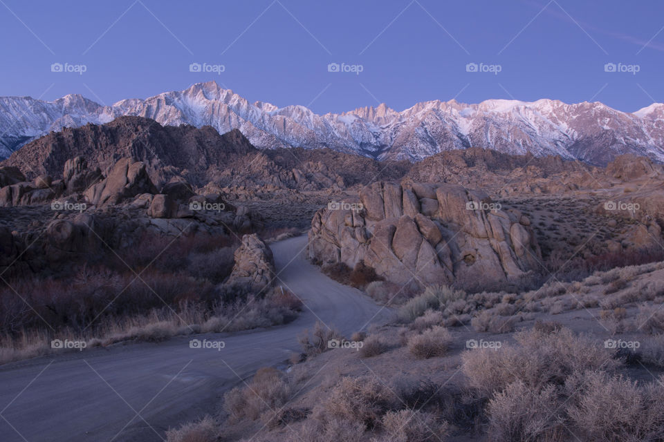 A early morning pink glow on the Eastern Sierras before sunrise in the winter months!