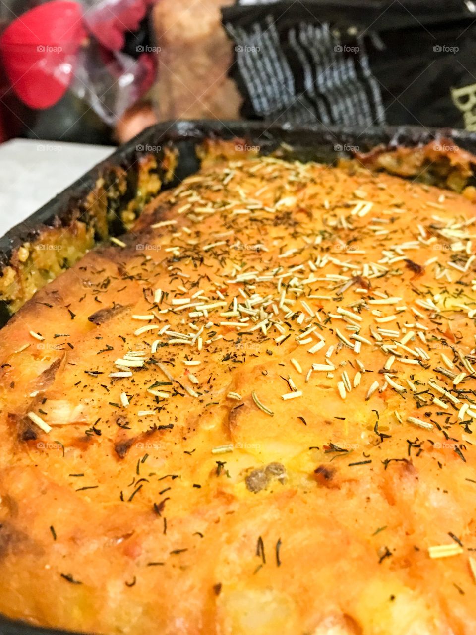 Meatloaf home
Cooking topped with mashed potato and sweet Rosemary potato 