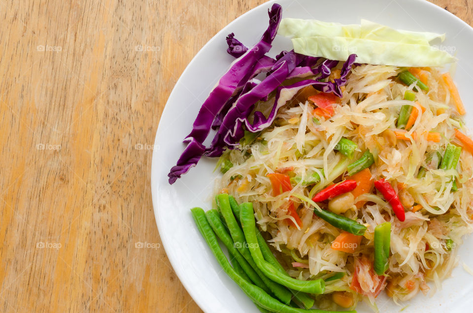 Famous Thai food, Papaya salad or known as "Somtam" in Thailand.