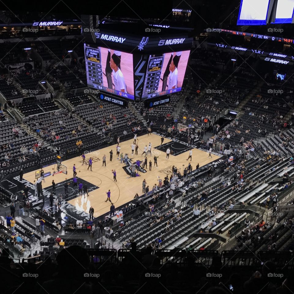 AT&T Center in San Antonio, TX watching the San Antonio Spurs and Los Angeles Lakers during pregame warmup session. 