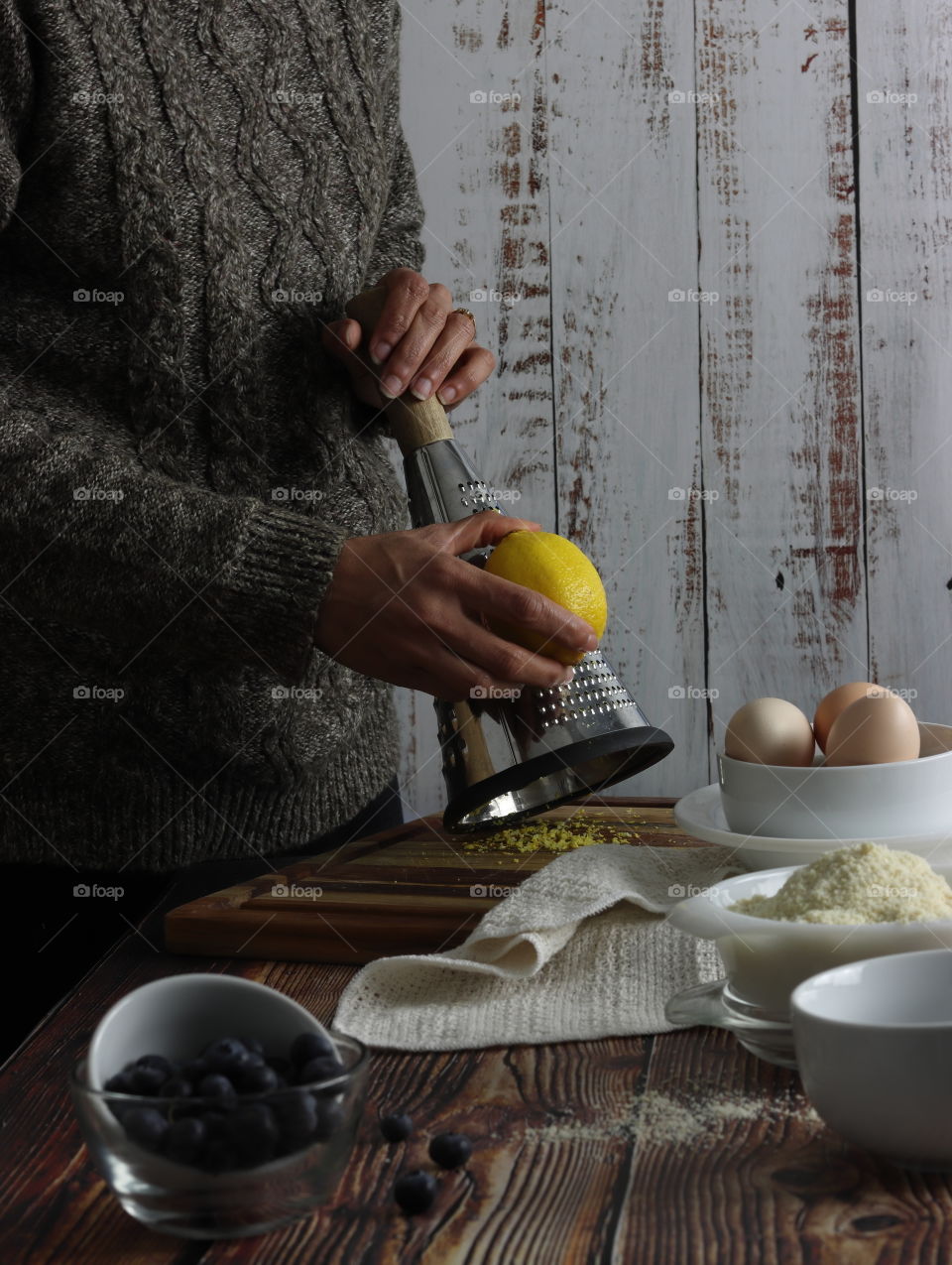 Preparing to make lemon blueberry cake