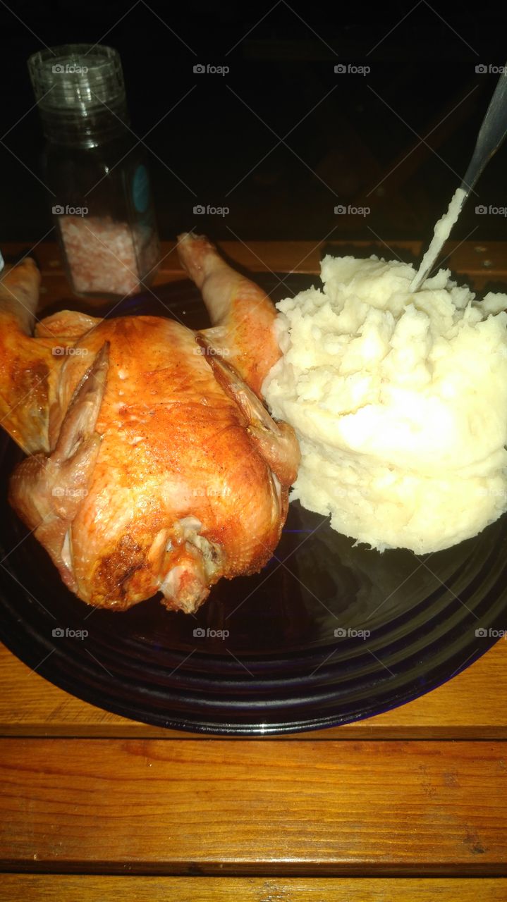 beer but Cornish game hen and mashed potatoes