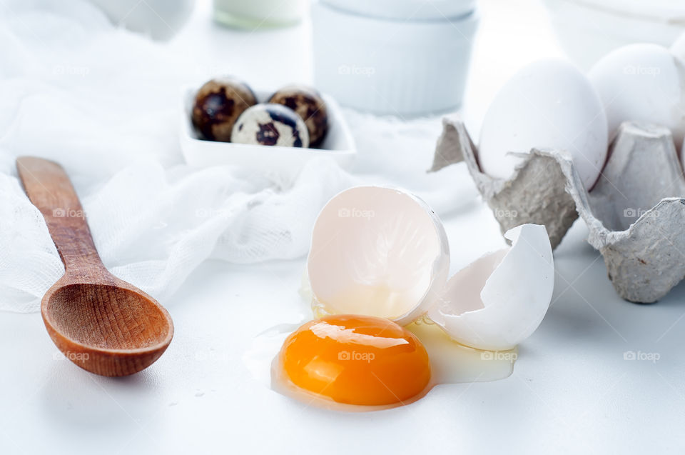 Ingredient for baking cake: raw egg, sugar and other