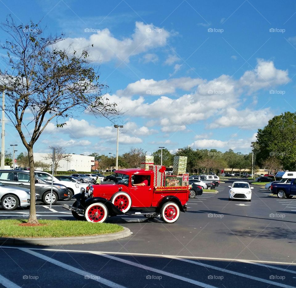 Santa's picking gifts around town.