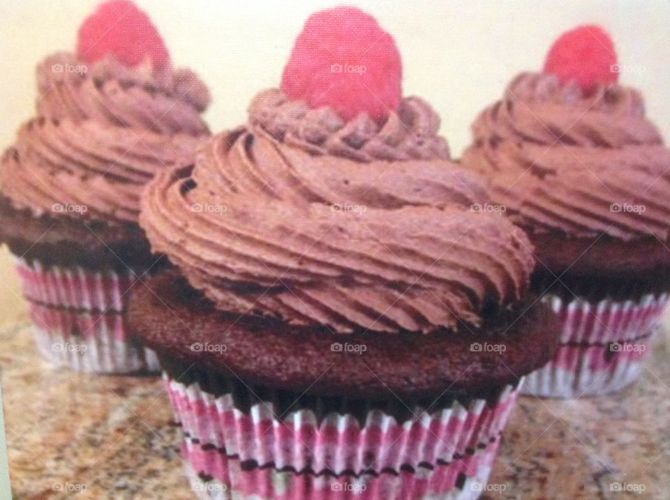 Chocolate raspberry cupcakes for dessert.