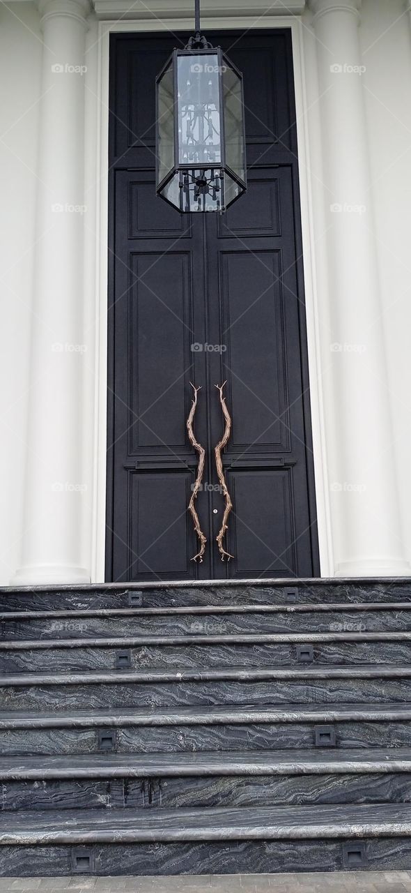 the main gate of the house, deer antler handrail pattern