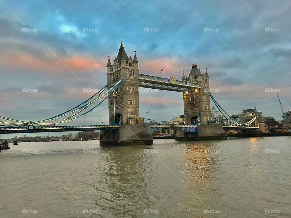 Sun setting over the Tower Bridge 