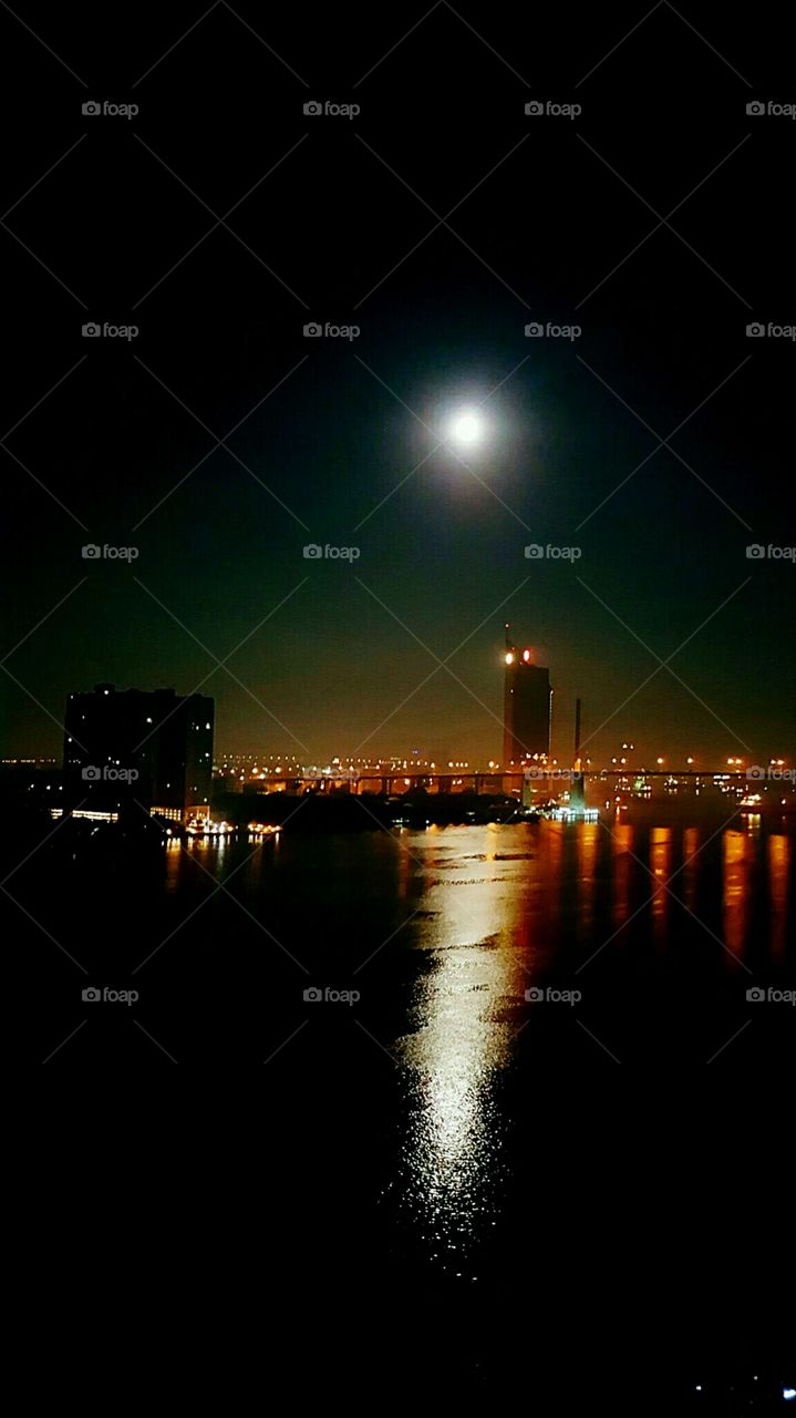 Night at the Chao Phraya River. Bangkok. Thailand.