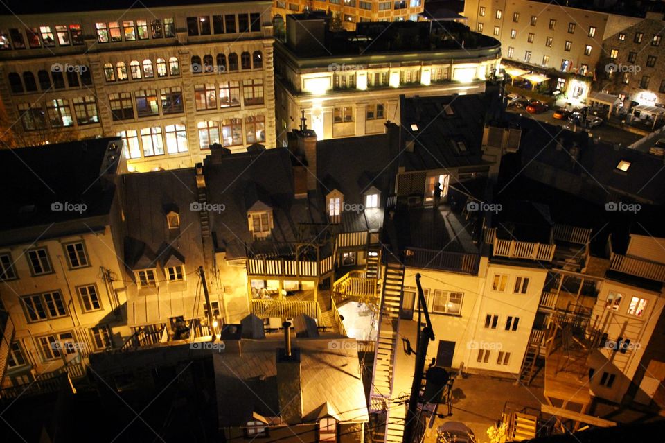 Old Quebec Rooftops at Night