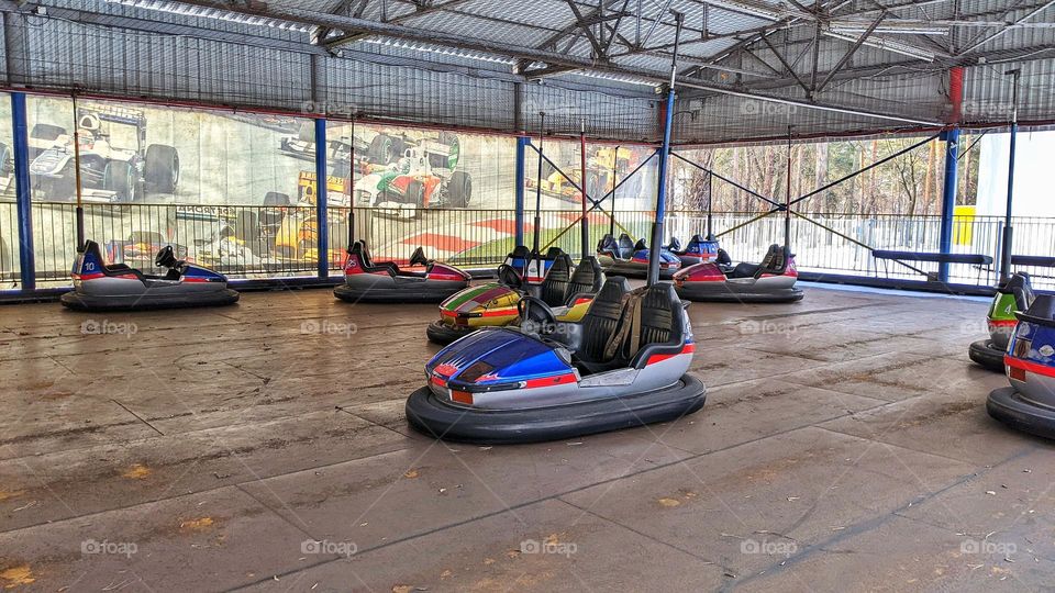 children's circuit with cars in the amusement park in the city of Kiev