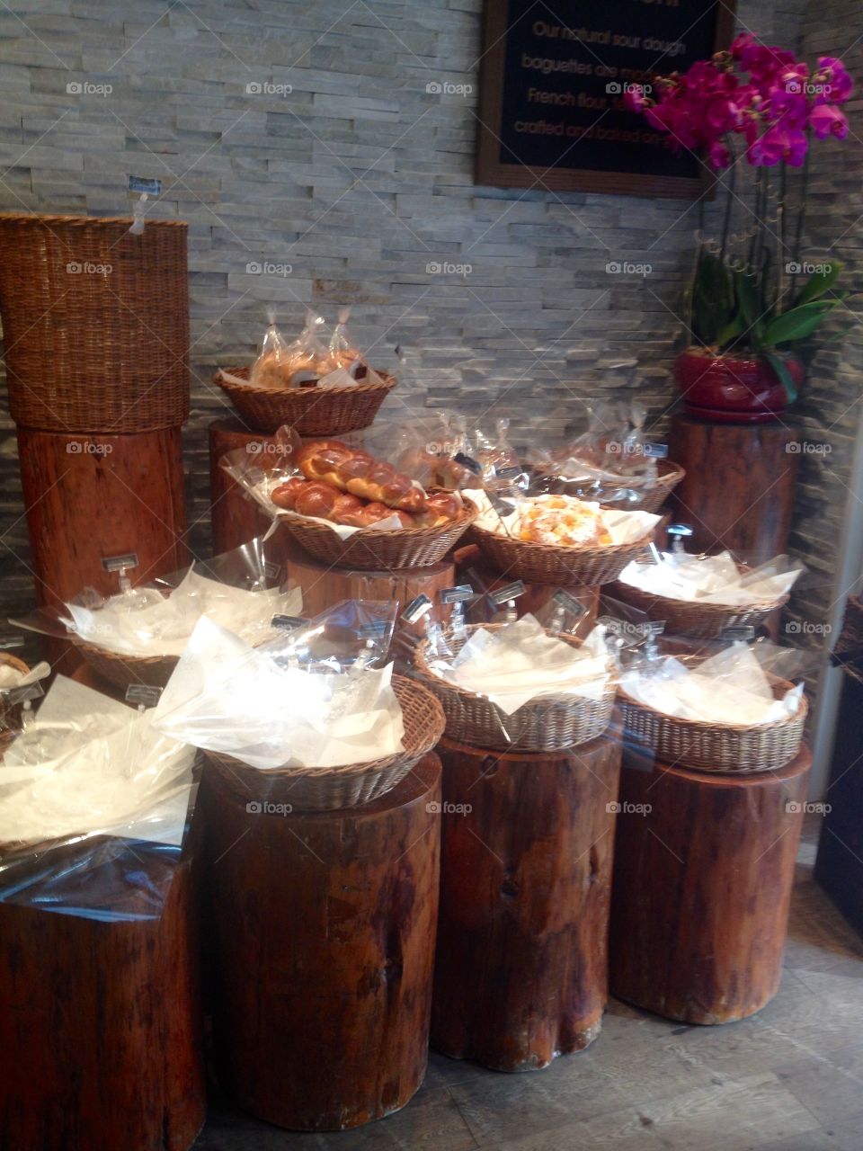 Baking laying out on wooden barrels