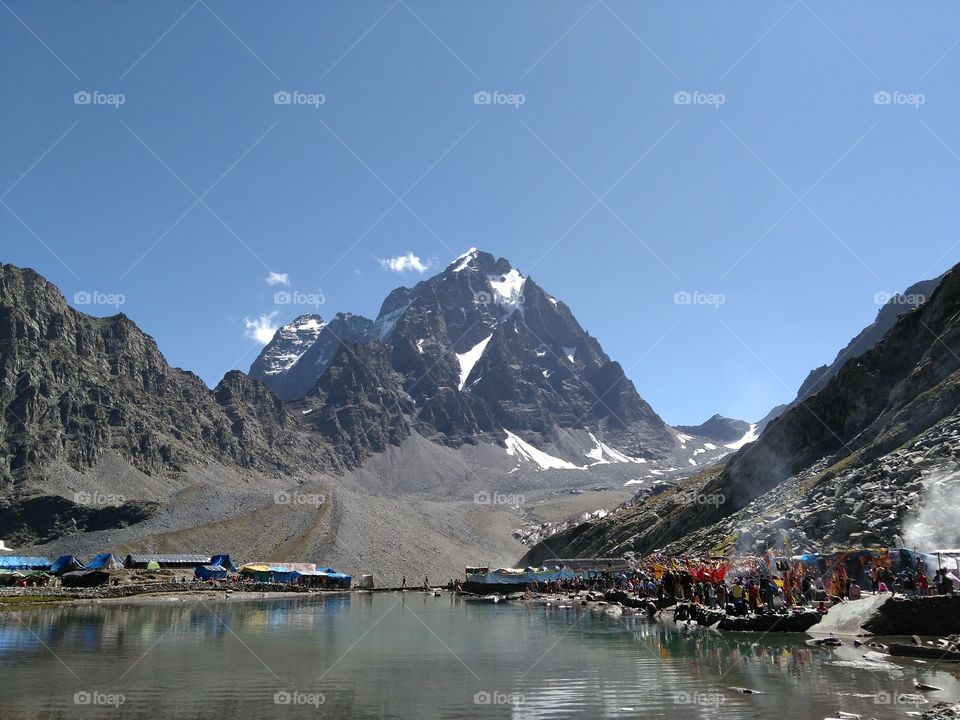 Mani mahesh lake with kailash. Near bharmor of himachal Pradesh of India, there is place called "Mani mahesh" @ 4200 m above msl (one of the kailash)
