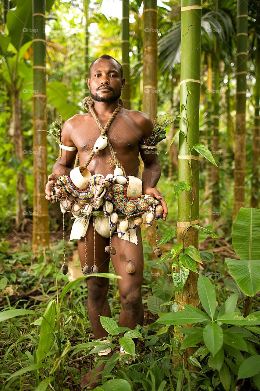 Trobriand Villager in Traditional Outfit, Papua New Guinea
