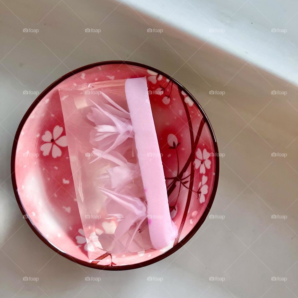 Beautiful homemade jelly lychee Sakura cake 