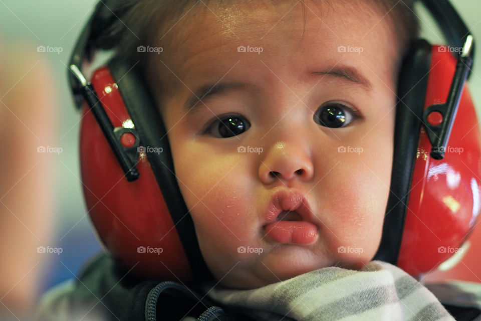 cute baby with headphones