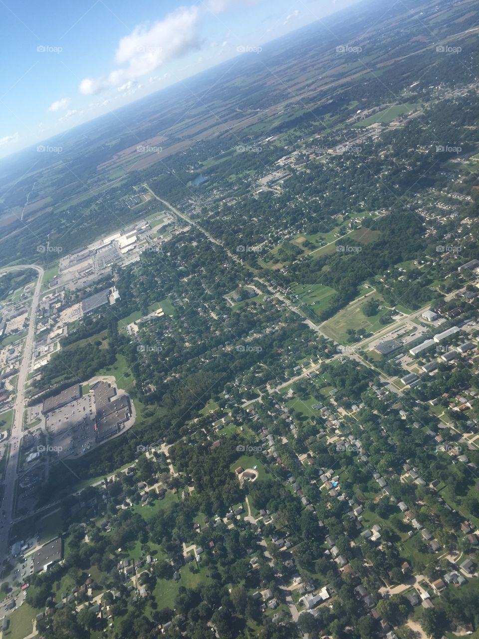 Flying high above Cedar Rapids, Iowa. 