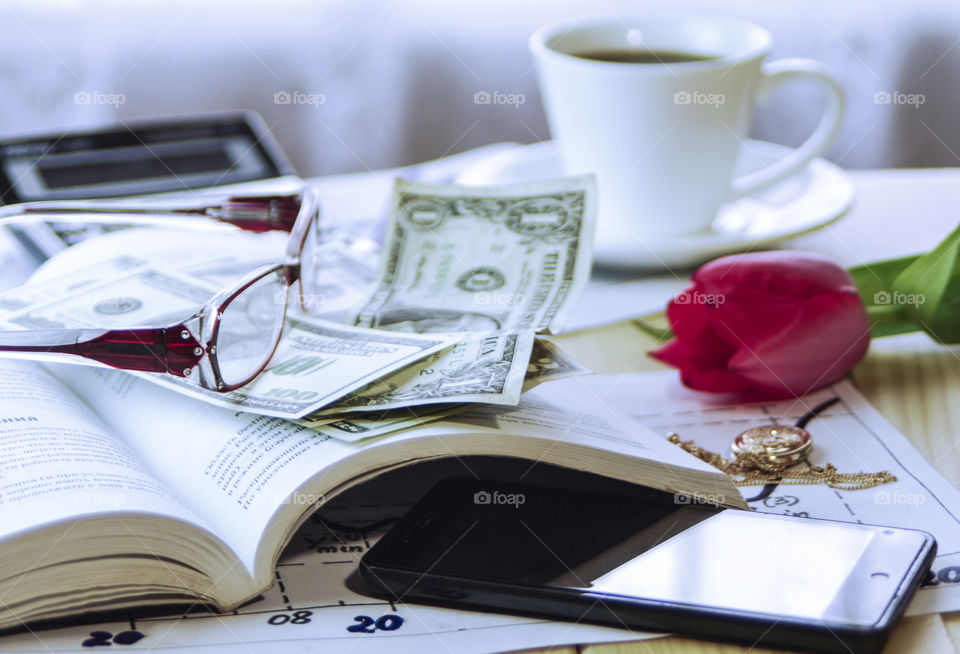 Tax season. Financial documents are spread out on the table