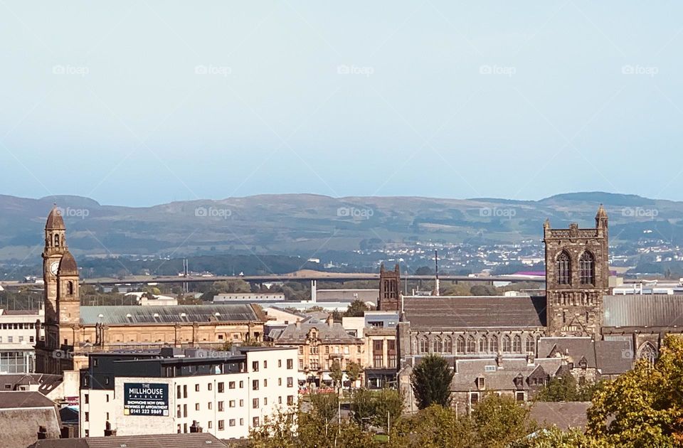 View of the hills across the city
