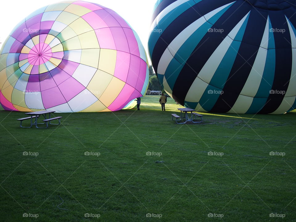 Colorful hot-air-balloons at a summer festival in Prineville in Central Oregon on a summer morning 