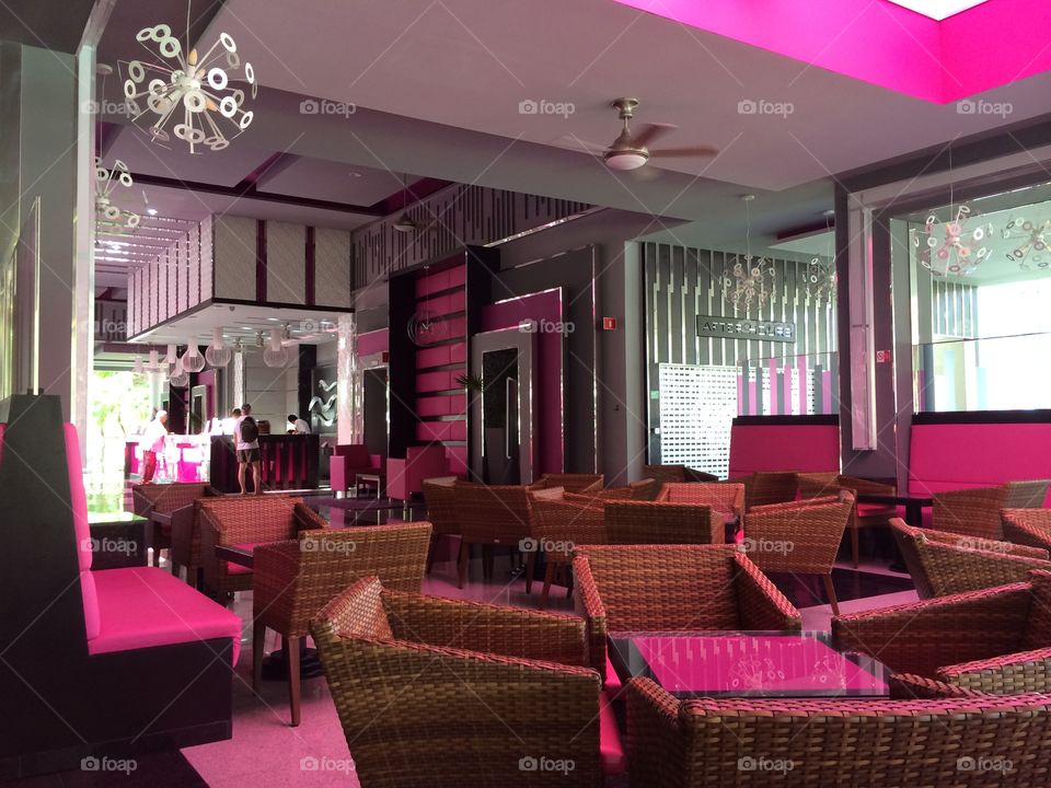 pink hotel lobby 