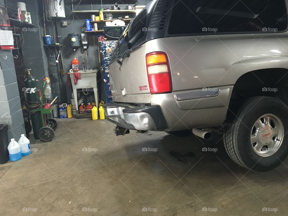 SUV in the shop