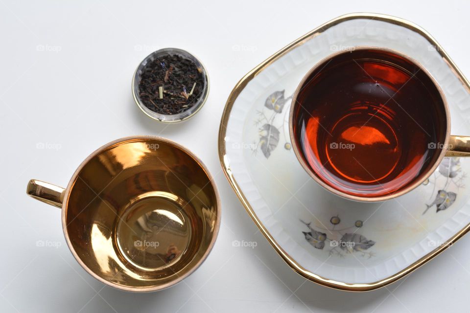 cups tea top view round beautiful texture background