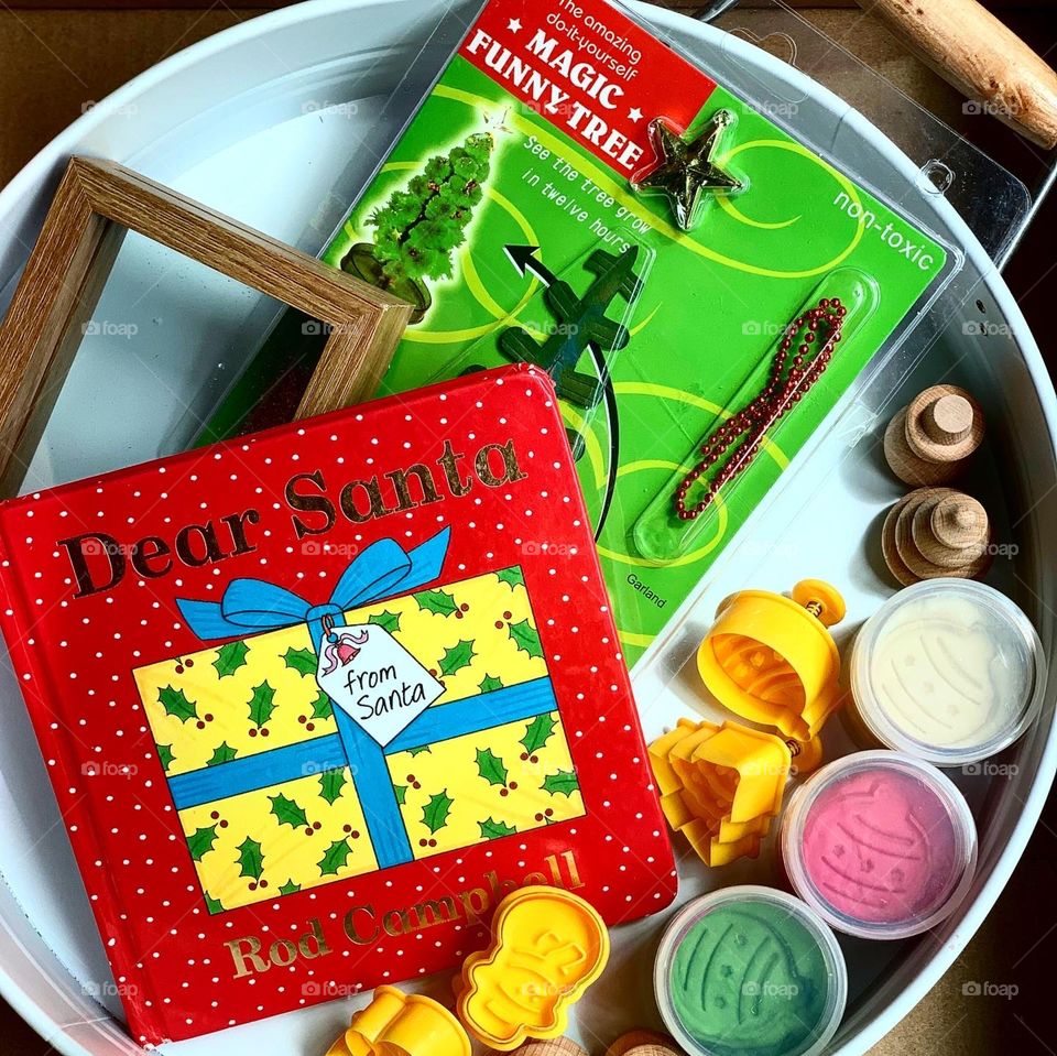 Books colours Christmas playdough fun kids children cutter play elements playlist parents rainbow playroom 