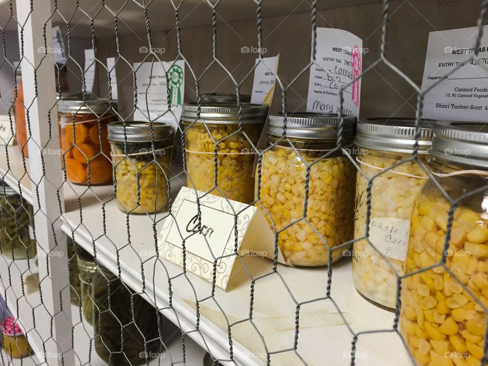 Canned corn at the county fair. Award winning canned corn at the county fair