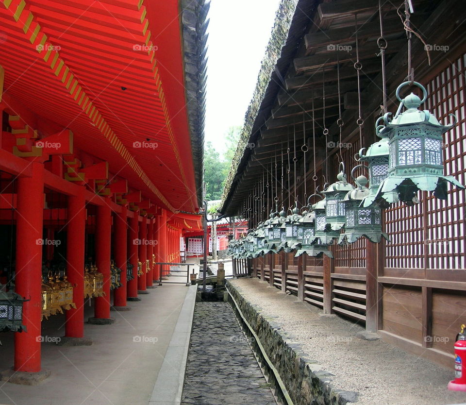 japanese lanterns and red pillars