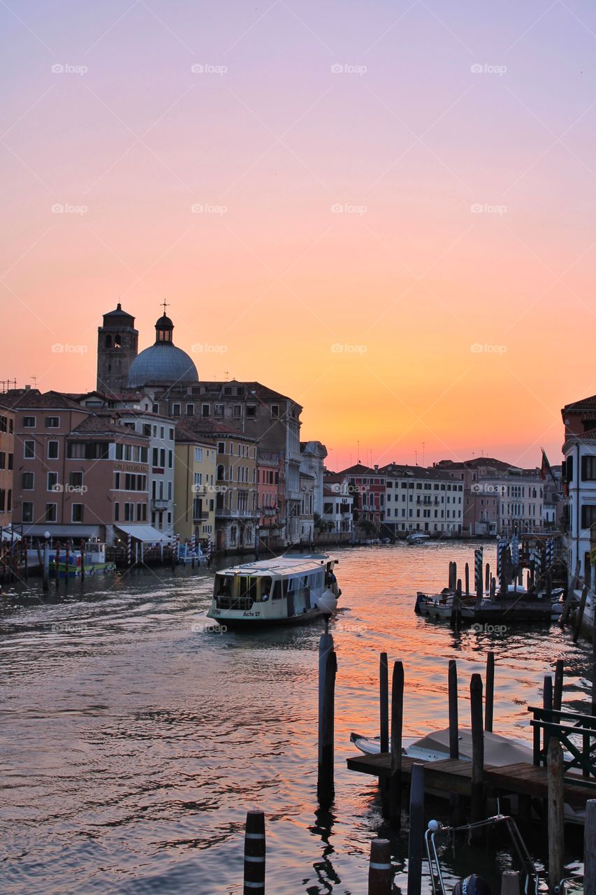 Sunrise in Venice. Piazzale di Roma