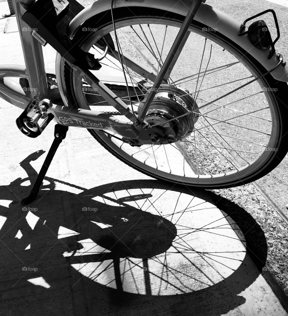 Bike Ride, Riding A Bike, Bike Wheel Shadow, Spokes Of A Bike Wheel, Kickstand, Monochromatic Bike Portrait 