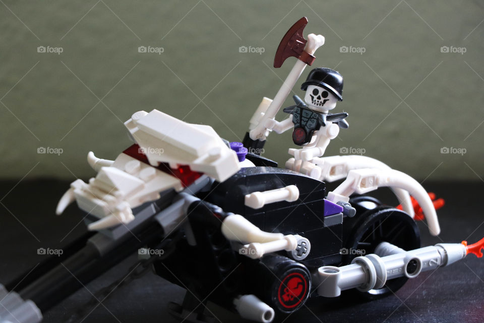 Lego Skeleton riding a motorcycle