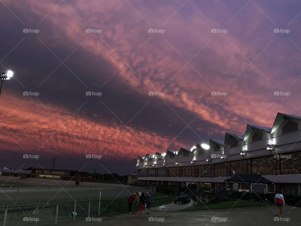 Horse race track at dusk