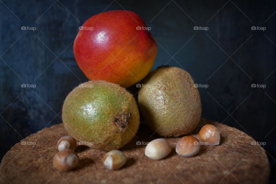 fruits with a grey bakground