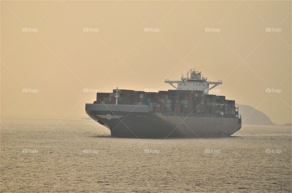 Container vessel at sea