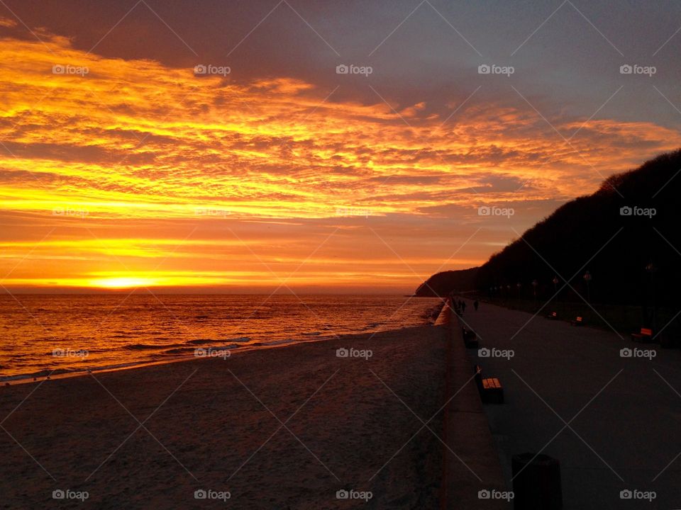 Colorful sunrise in Gdynia Poland Baltic Sea 