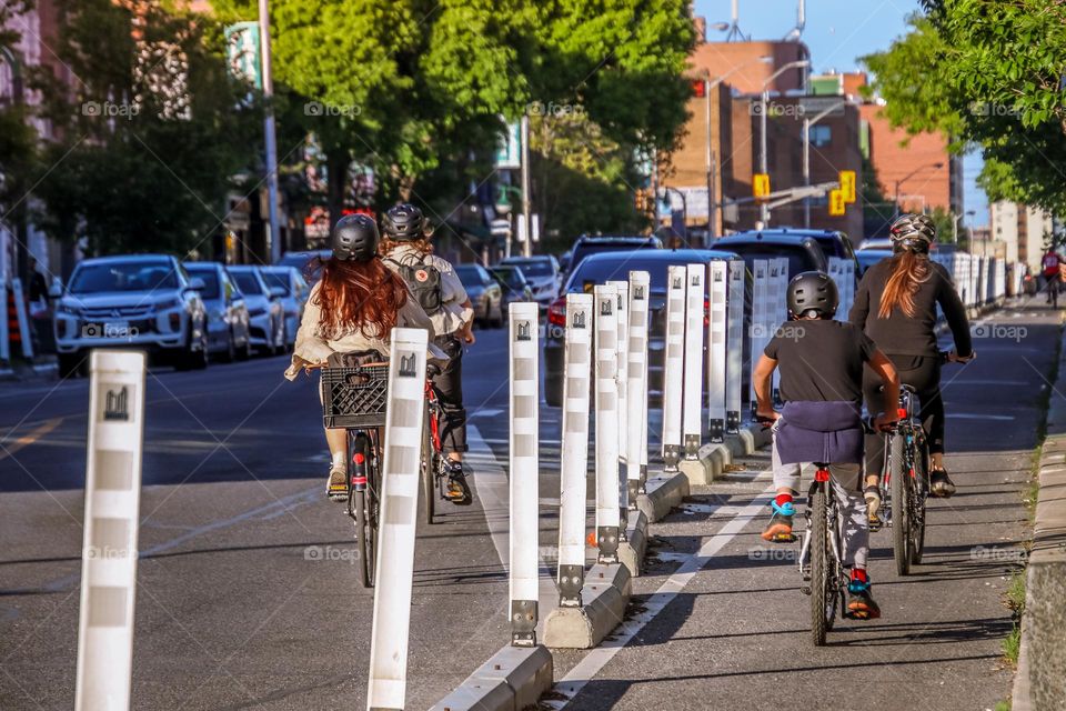 Bicyclists on a bicycle road in a city