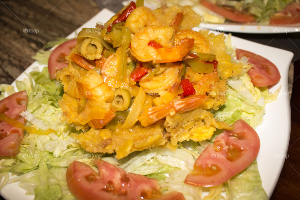 Shrimp Mofongo (fried green plantain)