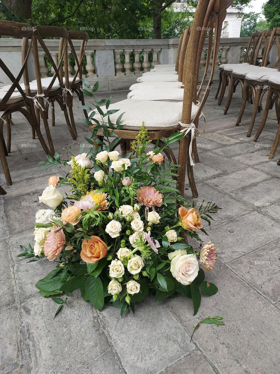 Chairs set for summer wedding at the DAR Museum in Washington DC