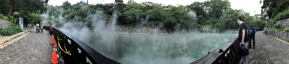 Hot spring valley, outdoor, nature, trees, hot spring, Chinese hot spring, stone, traditional hot spring, panoramic 